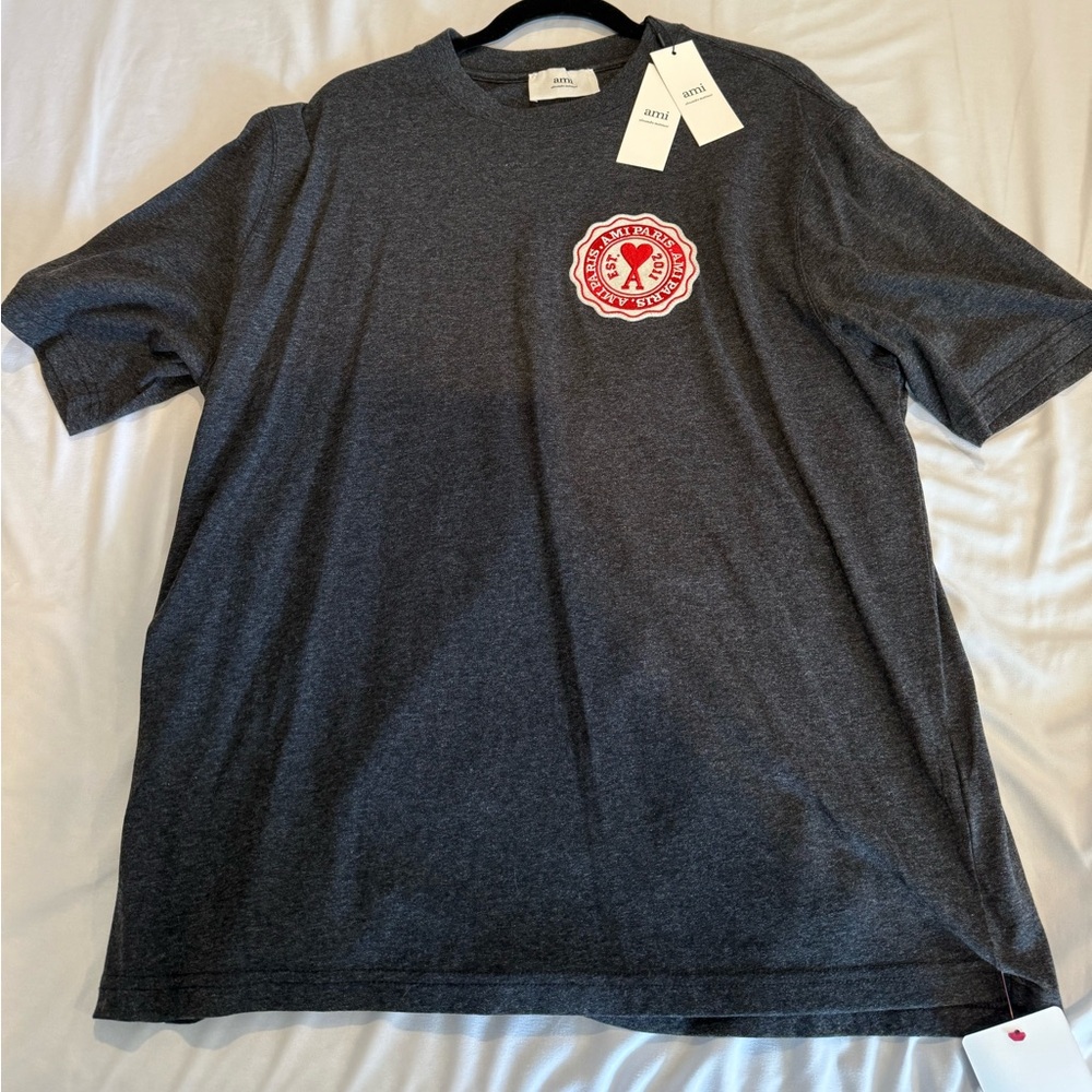 NWT Brand New Ami Paris T shirt Logo Men size M Dark Grey charcoal